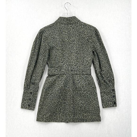 MARISSA WEBB Mera Leopard Print Denim Dress Womens Small Olive Green Belted - Picture 6 of 16